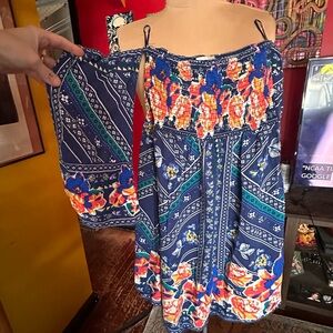 Flying Tomato Navy Blue Multicolor Floral Smocked Dress